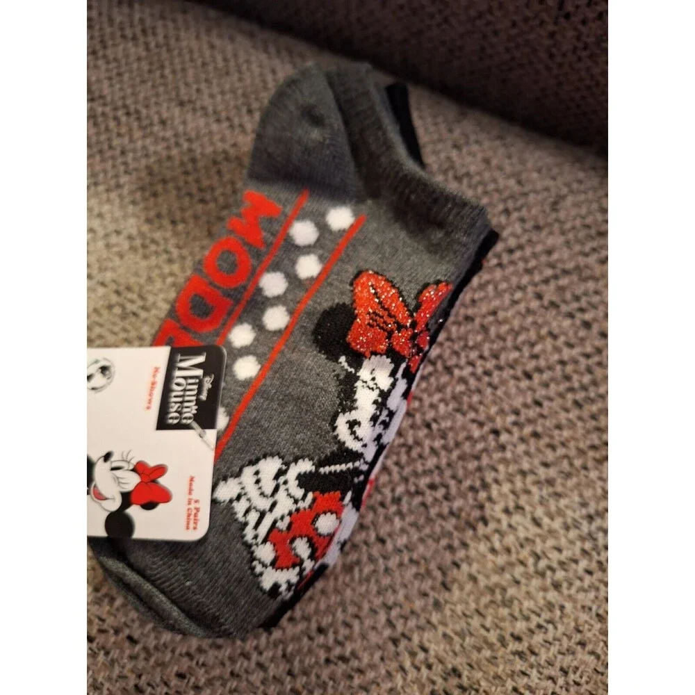 Girls Toddler Minnie Mouse Socks, Shoe Size 7-3.5‎ 5 Pair Ankle High NEW